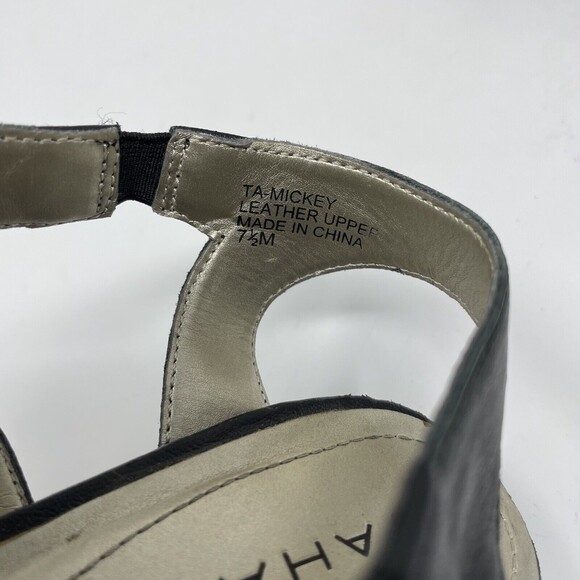 Tahari Mickey High Heel T-Strap Sandals Black Leather Ankle Strap Size 7.5 - Picture 11 of 12